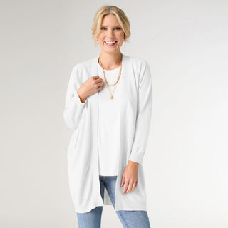 Lightweight Heavenly-Luxe 3/4 Sleeve Cardigan with Pockets - Bright White