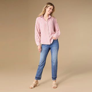 EverStretch Straight with Contrast Raw Bottom - Medium Denim