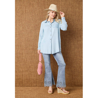 EverStretch Flare with Scalloped Flower Cut-Out - Light Denim