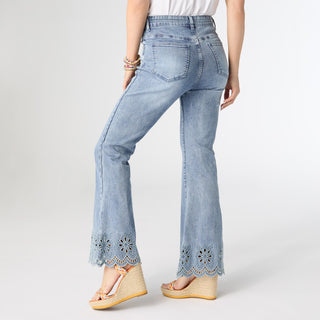 EverStretch Flare with Scalloped Flower Cut-Out - Light Denim