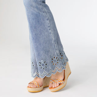 EverStretch Flare with Scalloped Flower Cut-Out - Light Denim