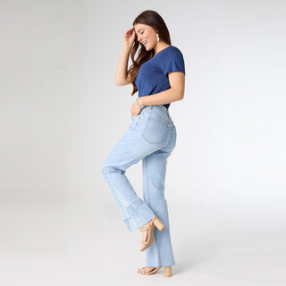 EverStretch Flare with Checkered Insert - Light Denim