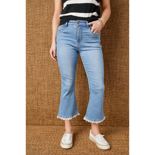 EverStretch Flare Capri with Lace Trim - Light Denim