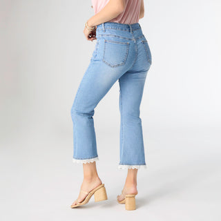 EverStretch Flare Capri with Lace Trim - Light Denim