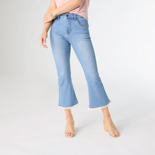 EverStretch Flare Capri with Lace Trim - Light Denim