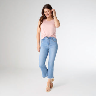 EverStretch Flare Capri with Lace Trim - Light Denim
