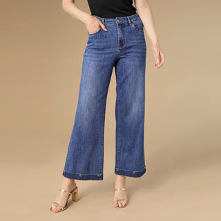 Bambu Soft Wide Leg with Floral Studs - Medium/Dark Denim