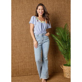 Bambu Soft Flare with Double Bottom Fringe - Light Denim