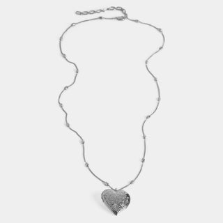 Louella Heart Locket Necklace - Silver