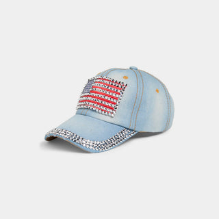 Bedazzled Flag Hat - Light Denim