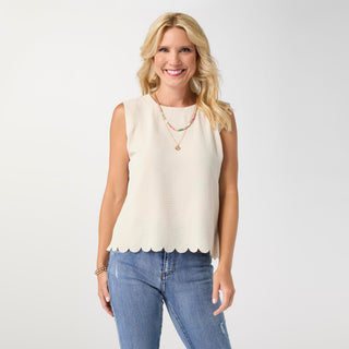 Daphne Tie Back Tank with Scallop - Sand