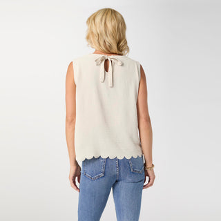Daphne Tie Back Tank with Scallop - Sand