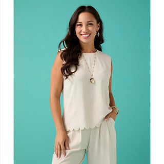 Daphne Tie Back Tank with Scallop - Sand