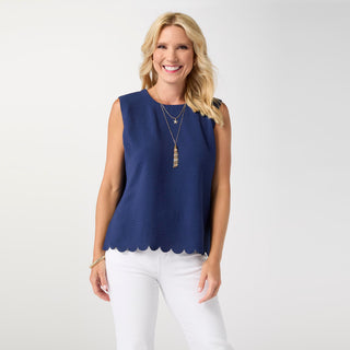 Daphne Tie Back Tank with Scallop - Navy