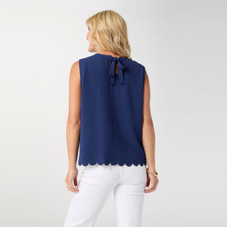 Daphne Tie Back Tank with Scallop - Navy