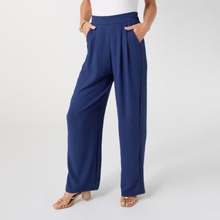 Daphne Flowy Pleat Front Pant with Pockets - Navy
