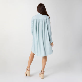 Adalynn Stripe Shirtdress with Pockets - Aqua/White