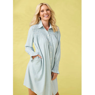 Adalynn Stripe Shirtdress with Pockets - Blue/White
