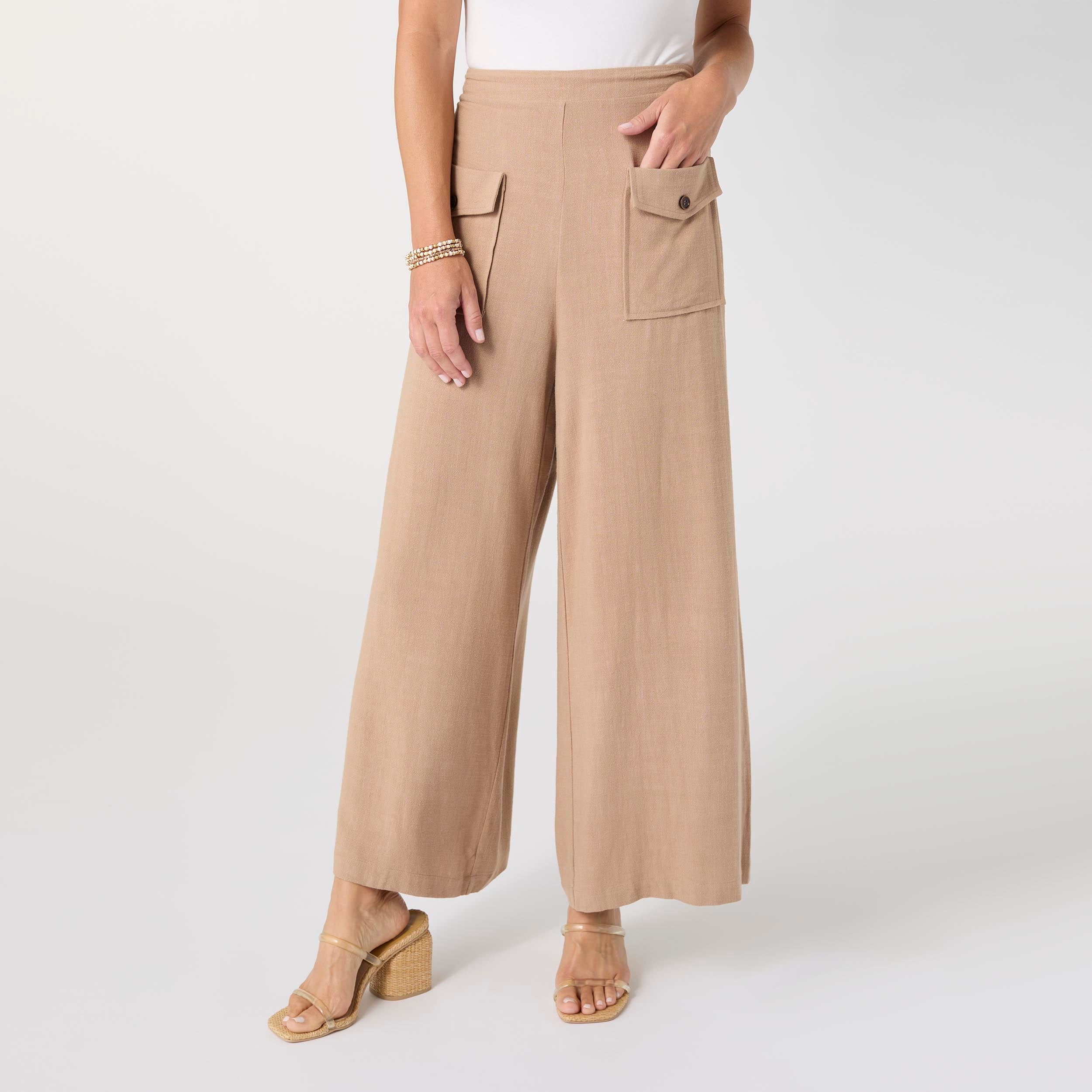 Elin Linen Crop Pant with Button Pocket