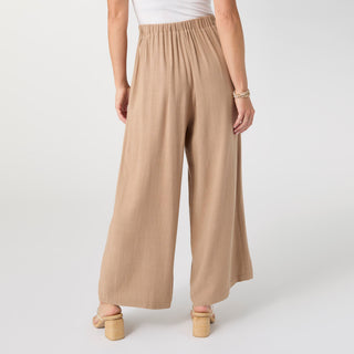 Elin Linen Crop Pant with Button Pocket - Beige