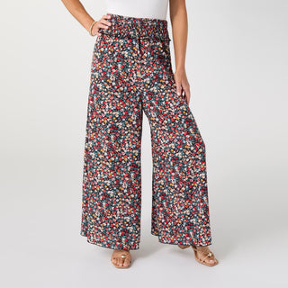 Ashley Smock Waist Flowy Wide Leg Pant - Floral
