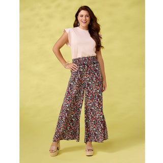 Ashley Smock Waist Flowy Wide Leg Pant - Floral
