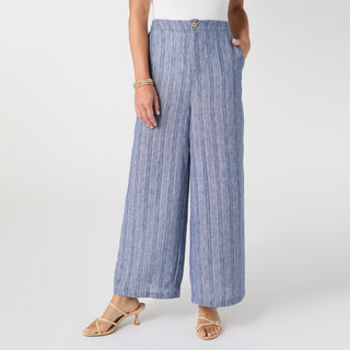 Andrea Textured Pant with Pockets - Blue Stripe