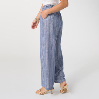 Andrea Textured Pant with Pockets - Blue Stripe