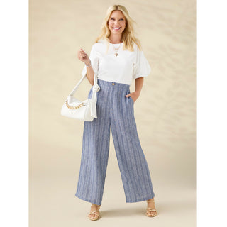 Andrea Textured Pant with Pockets - Blue Stripe