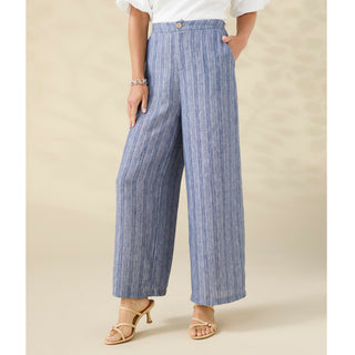Andrea Textured Pant with Pockets - Blue Stripe