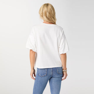 Camille Top with Pearl Puff Sleeve - White