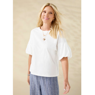 Camille Top with Pearl Puff Sleeve - White