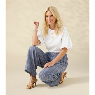 Camille Top with Pearl Puff Sleeve - White