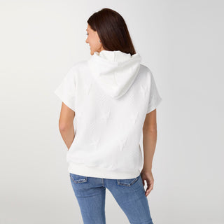 Arianna Short Sleeve Hoodie with Pockets - White Star