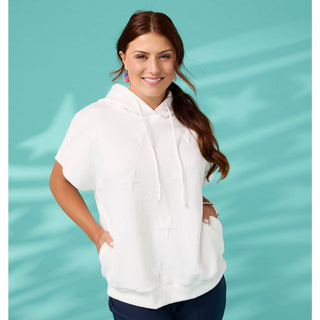 Arianna Short Sleeve Hoodie with Pockets - White Star