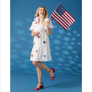Aubrey Puff Sleeve Dress with Stars - White