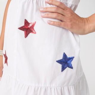 Aubrey Puff Sleeve Dress with Stars - White