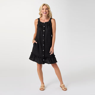 Gemma Seersucker Dress with Pockets - Black