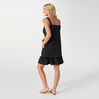Gemma Seersucker Dress with Pockets - Black