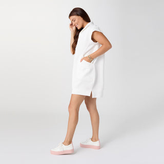Serena Sleeveless Quilted Dress with Pockets - White