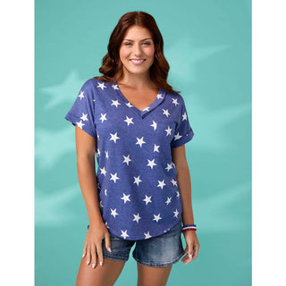 Gracie Shirttail V-Neck Baby Terry Top - Blue Star