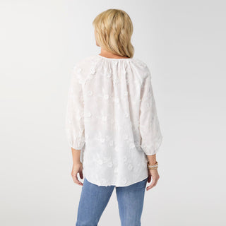 Esther Embroidered Floral Button Front Top - White