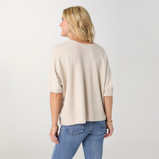 Lightweight Heavenly-Luxe Short Sleeve Trim Detail Sweater - Oatmeal