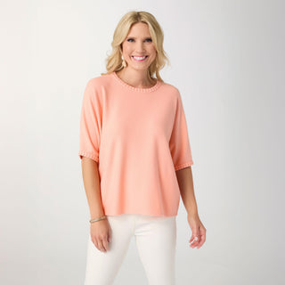 Lightweight Heavenly-Luxe Short Sleeve Trim Detail Sweater - Soft Coral