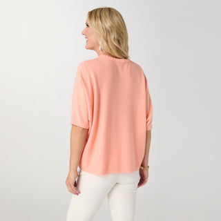 Lightweight Heavenly-Luxe Short Sleeve Trim Detail Sweater - Soft Coral