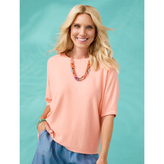 Lightweight Heavenly-Luxe Short Sleeve Trim Detail Sweater - Soft Coral