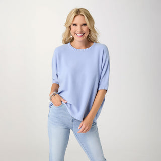 Lightweight Heavenly-Luxe Short Sleeve Trim Detail Sweater - Periwinkle
