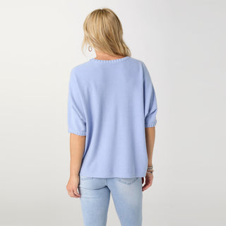 Lightweight Heavenly-Luxe Short Sleeve Trim Detail Sweater - Periwinkle