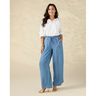 Khloe Chambray Pant with Pockets - Medium Denim