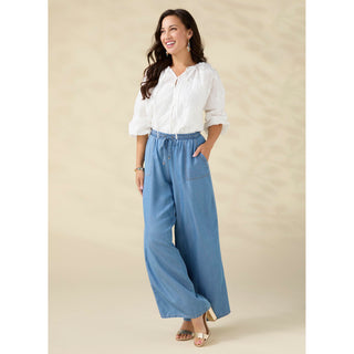 Khloe Chambray Pant with Pockets - Medium Denim